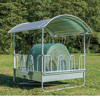 Compact-Viereckraufe mit Palisadenfressgitter, 2 x 2 m, 12 Fressplätze Compact-Viereckraufe mit Palisadenfressgitter, 2 x 2 m, 12 Fressplätze