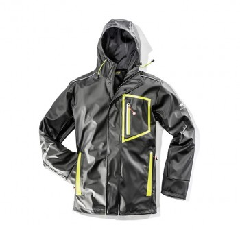 PU-Regenjacke Ultra mit Kapuze, Schwarz/Lime           