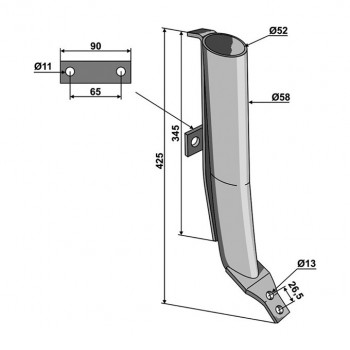 Güllerohr 58 x 425 mm für 52 mm Schleppschlauch