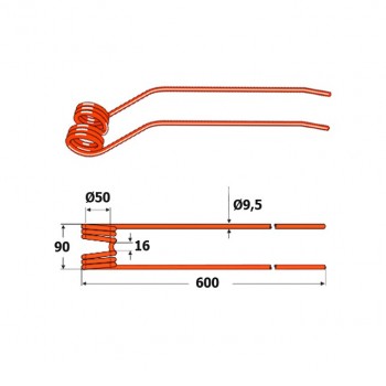 Kreiselschwaderzinken p.  f.  Claas 955710.0,  rot 9,5 mm