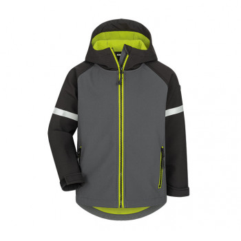 Kinder-Softshelljacke Wigald, Grau-Schwarz-Neongrün           