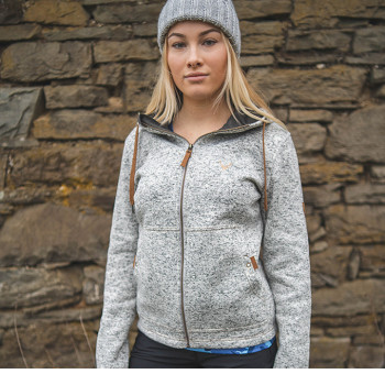 Damen-Strickfleecejacke mit Kapuze, Hellgrau           