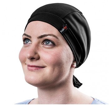 Stall-Beanie / Mütze Damen, mit Bändern, Schwarz           