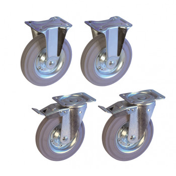 Satz: 2x Lenkrollen 100 mm mit Feststeller + 2x Bockrolle 100 mm           
