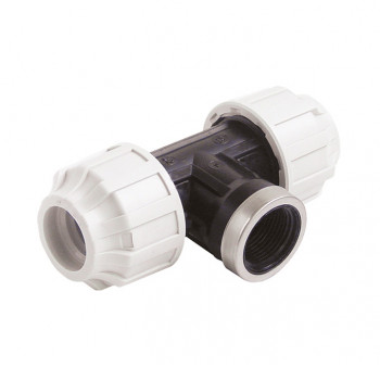 PE-Kupplung Kunststoff, T-Stück 90°, 40 mm x 1 1/4" x 40 mm, mit IG PE-Kupplung Kunststoff, T-Stück 90°, 40 mm x 1 1/4" x 40 mm, mit IG