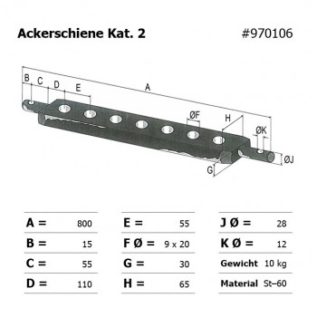 Ackerschiene Kat. 2, 800 mm           
